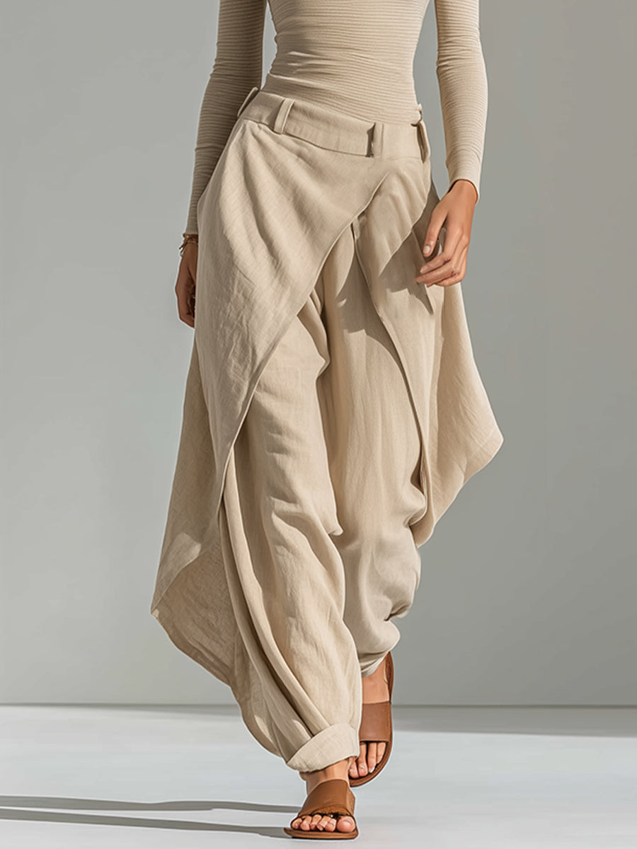 Juliette | Haut Beige Col Bateau et Ensemble Pantalon Large à Superpositions