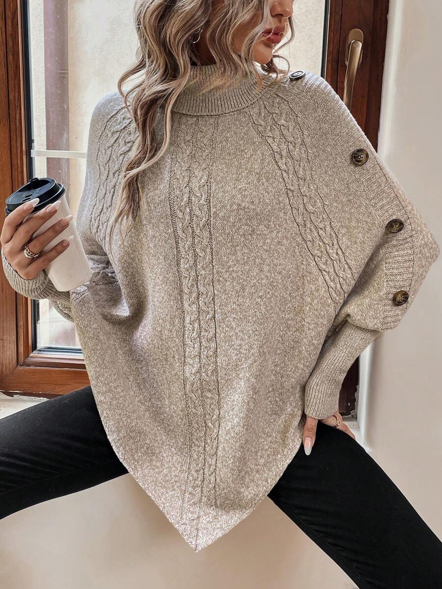 Alexis | Pull Poncho à Col Montant et Manches Chauve-Souris en Maille Torsadée