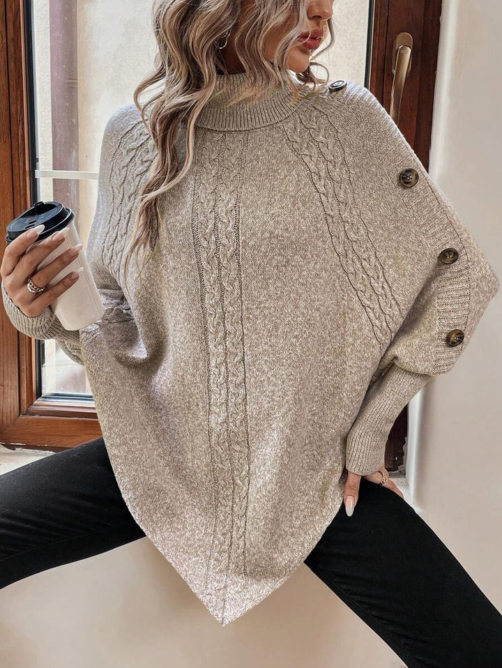 Alexis | Pull Poncho à Col Montant et Manches Chauve-Souris en Maille Torsadée