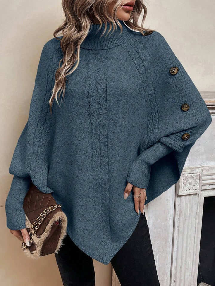 Alexis | Pull Poncho à Col Montant et Manches Chauve-Souris en Maille Torsadée