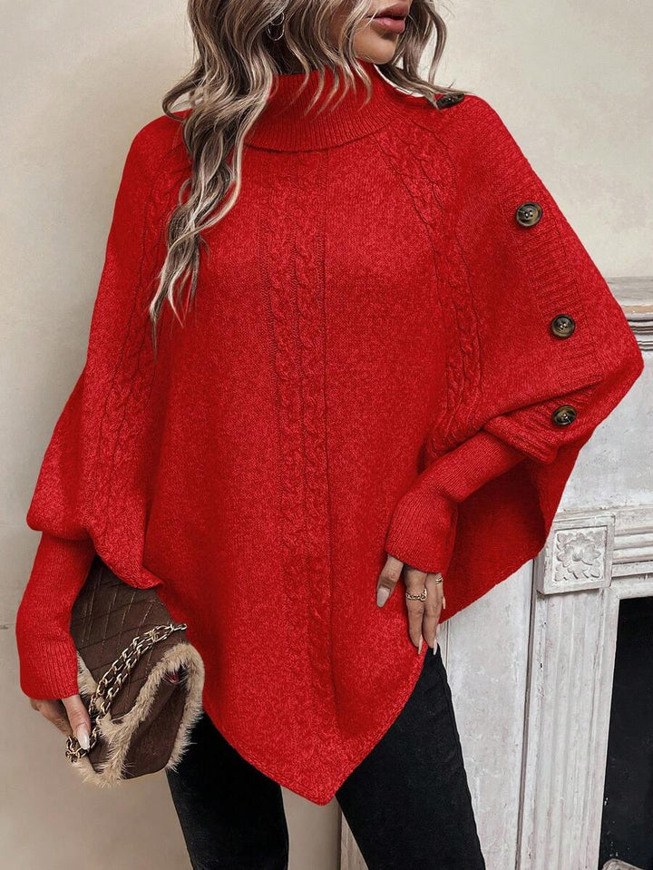 Alexis | Pull Poncho à Col Montant et Manches Chauve-Souris en Maille Torsadée