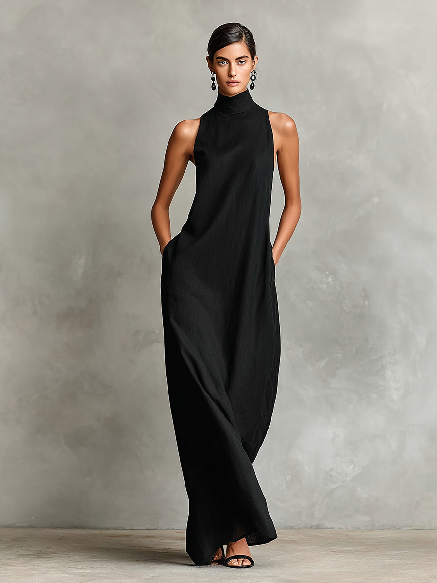 Chrissy | Robe Longue Minimaliste à Col Montant