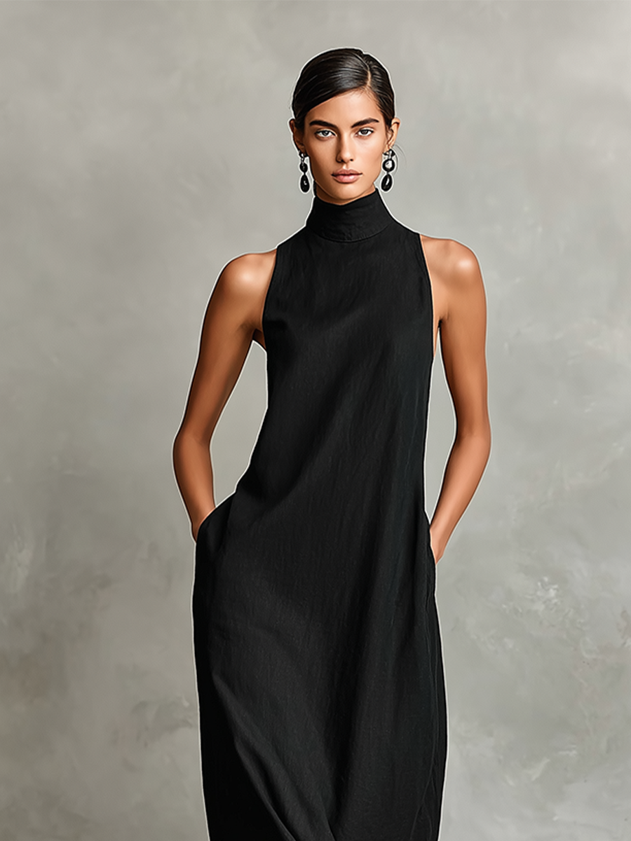 Chrissy | Robe Longue Minimaliste à Col Montant
