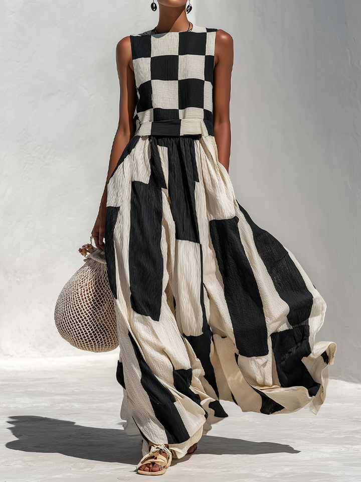 Audrey | Robe Longue Sans Manches à Empiècements Contrastés