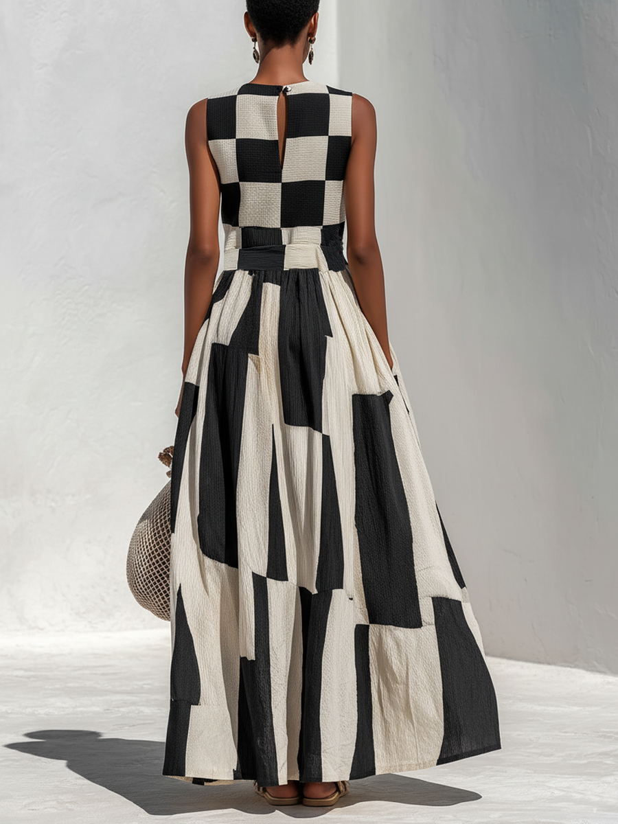 Audrey | Robe Longue Sans Manches à Empiècements Contrastés