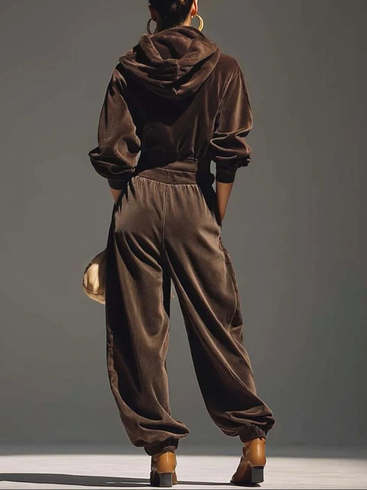 Ensemble Vintage en Velours Sweat à Capuche et Pantalon Ample (Ceinture Incluse)