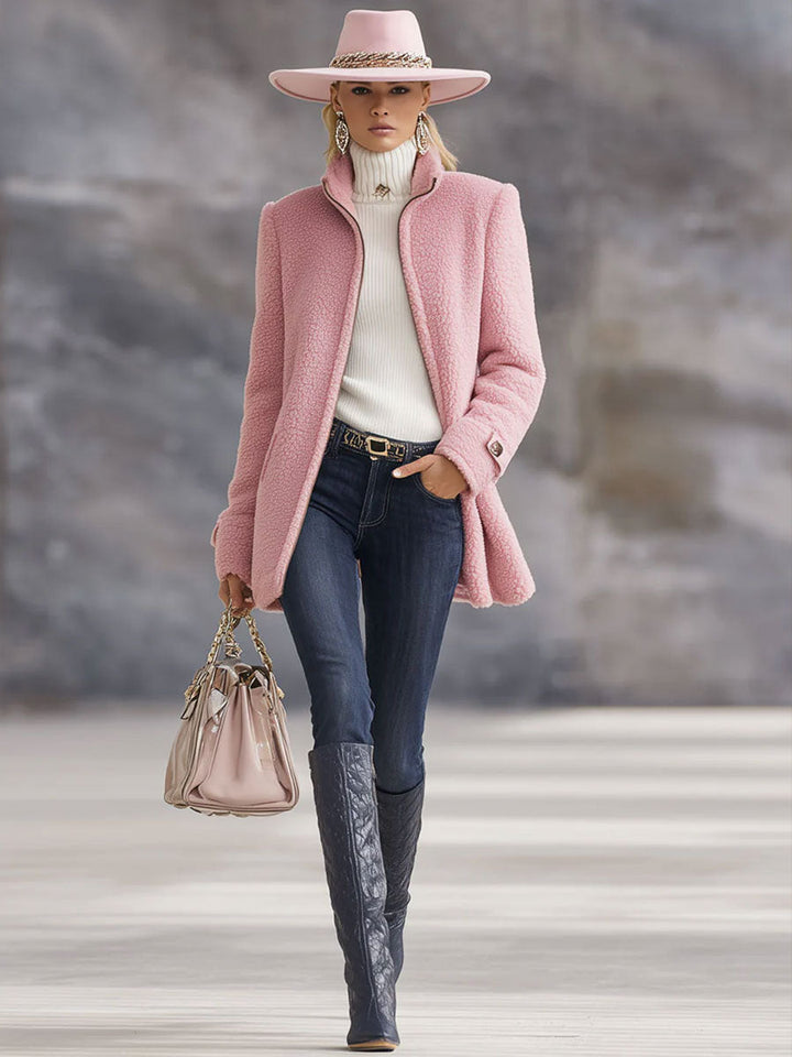 Rosalie | Veste polaire rose vintage zippée