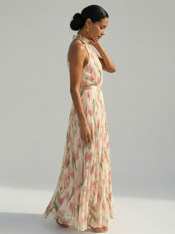 Maison Élise | Robe Midi à Col Halter à Fleurs Aurelle