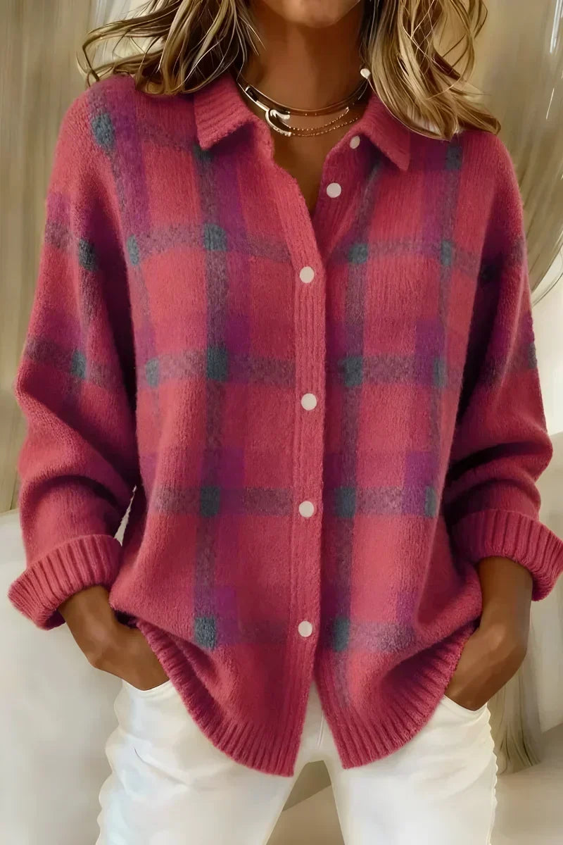 Ashley | Cardigan Classique à Carreaux et Col