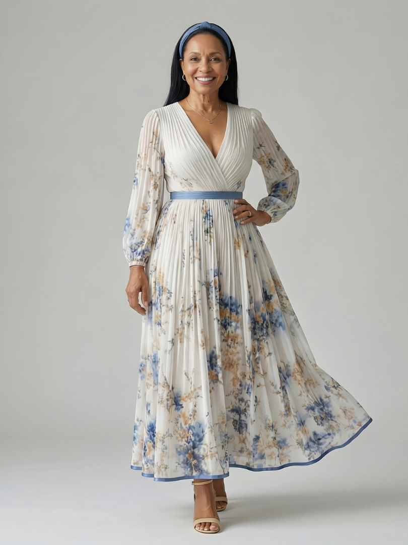 Maison Élise | Robe Midi Plissée à Enveloppe Rielle