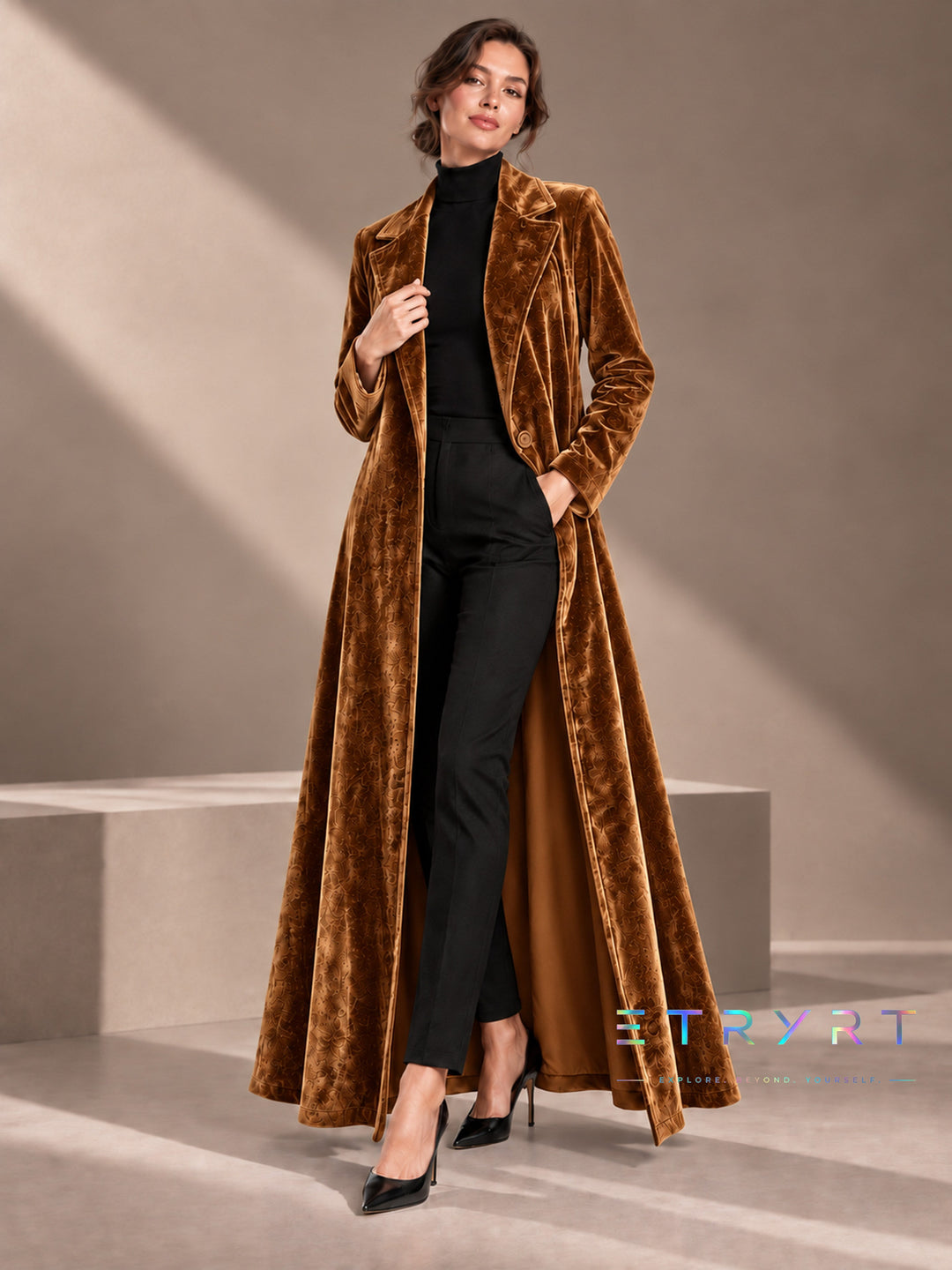 Béatrice | Manteau long en velours ouvert