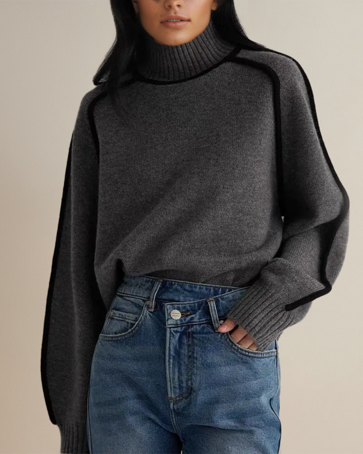 Pull Col Roulé Bordé Contrasté Aveline
