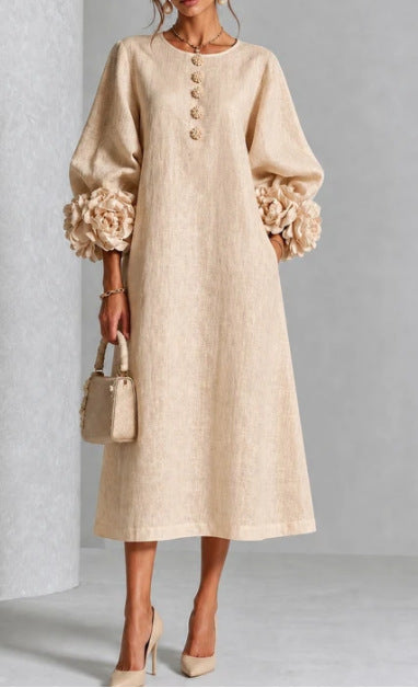 Ivy | Robe Midi Fleurie à Manchettes de Roses