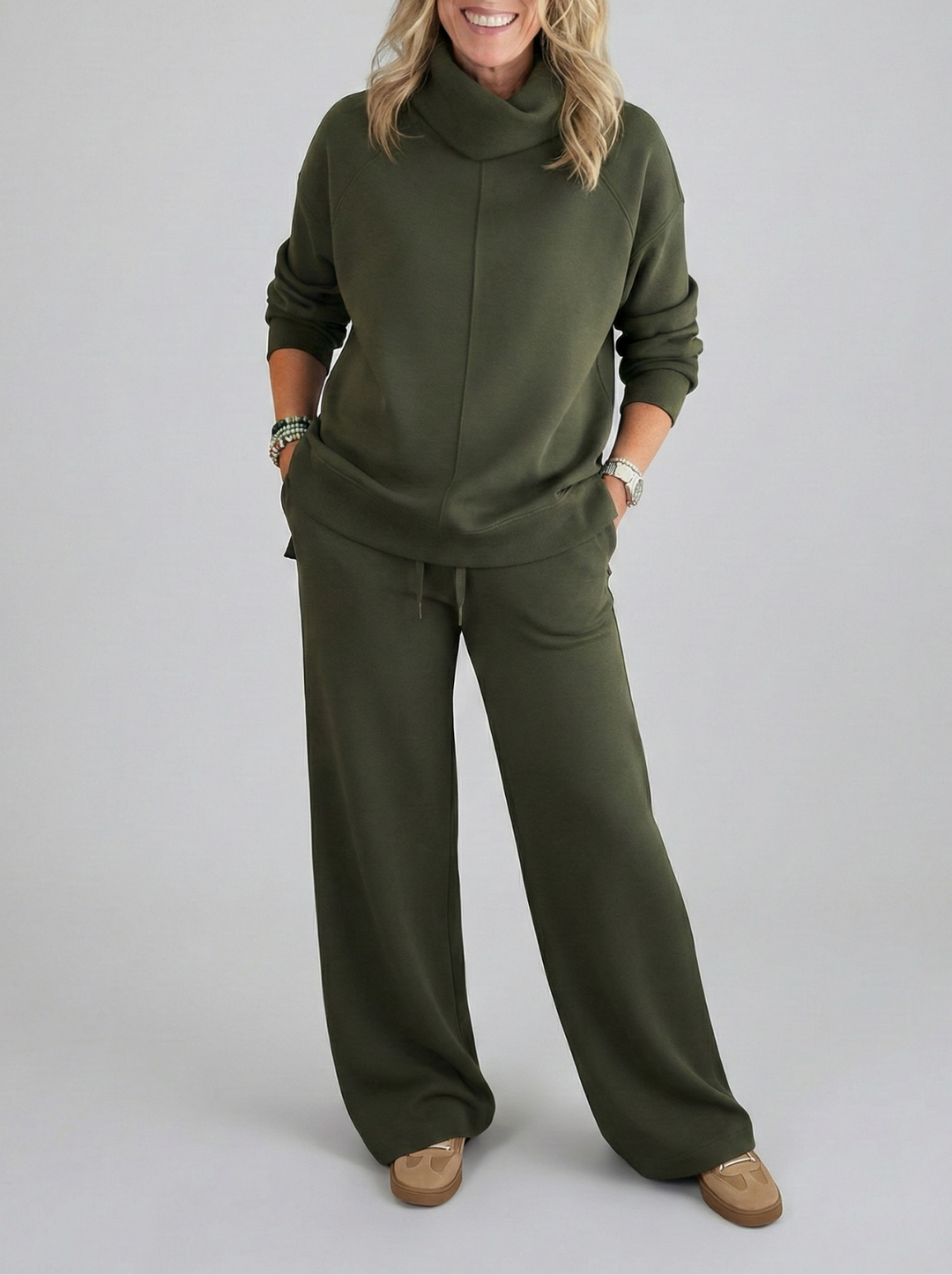 Corinne ensemble douillet col bénitier vert