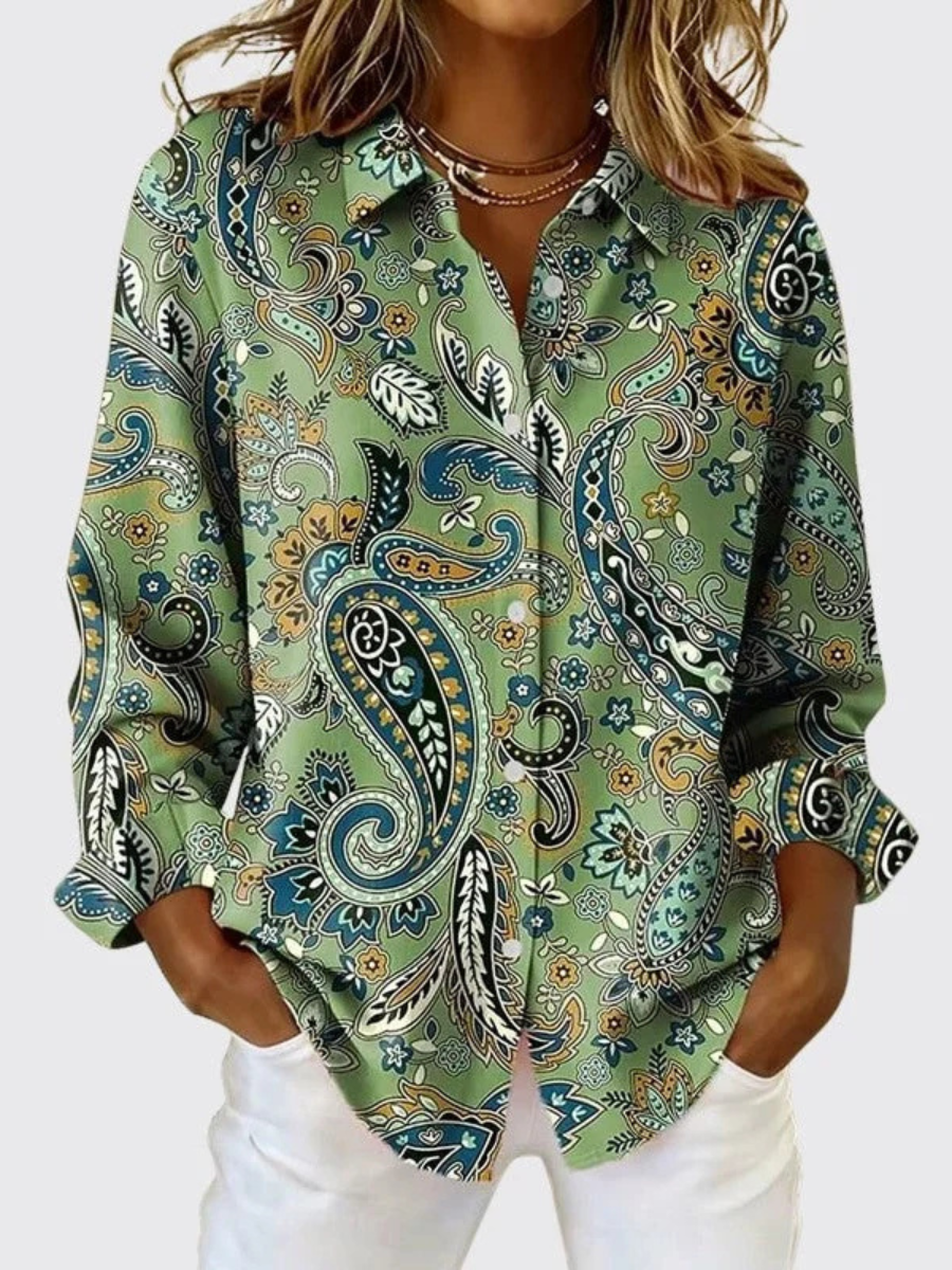 Joanna | Blouse Boutonnée à Motif Cachemire