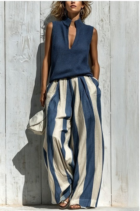 Ensemble Débardeur et Pantalon Ample Rayé