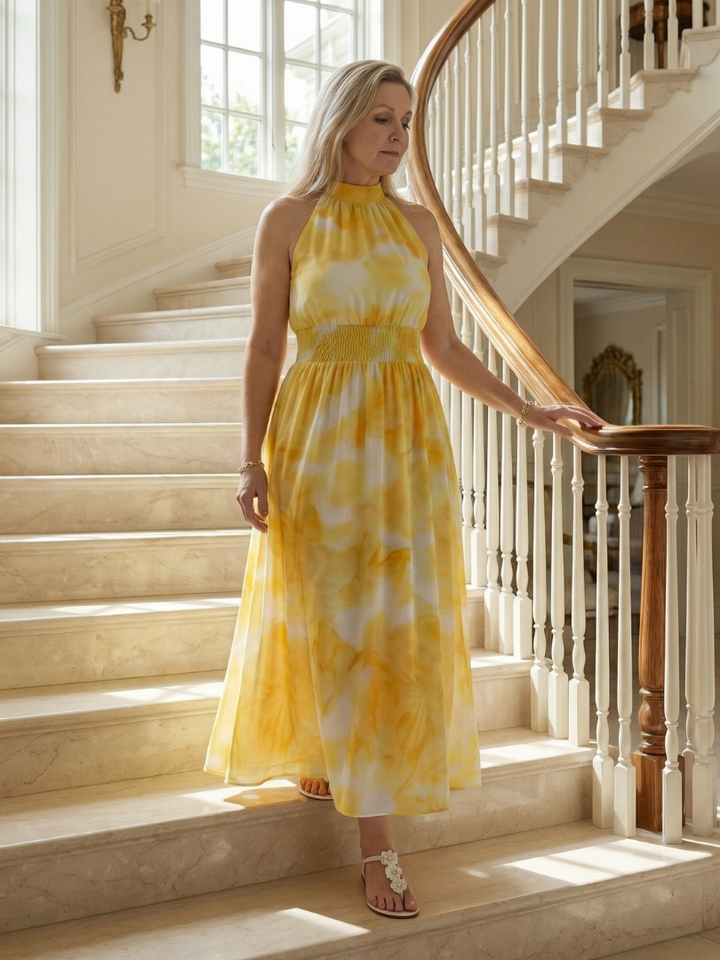 Maison Élise | Robe Midi à Encolure Halter Froncée Sylin