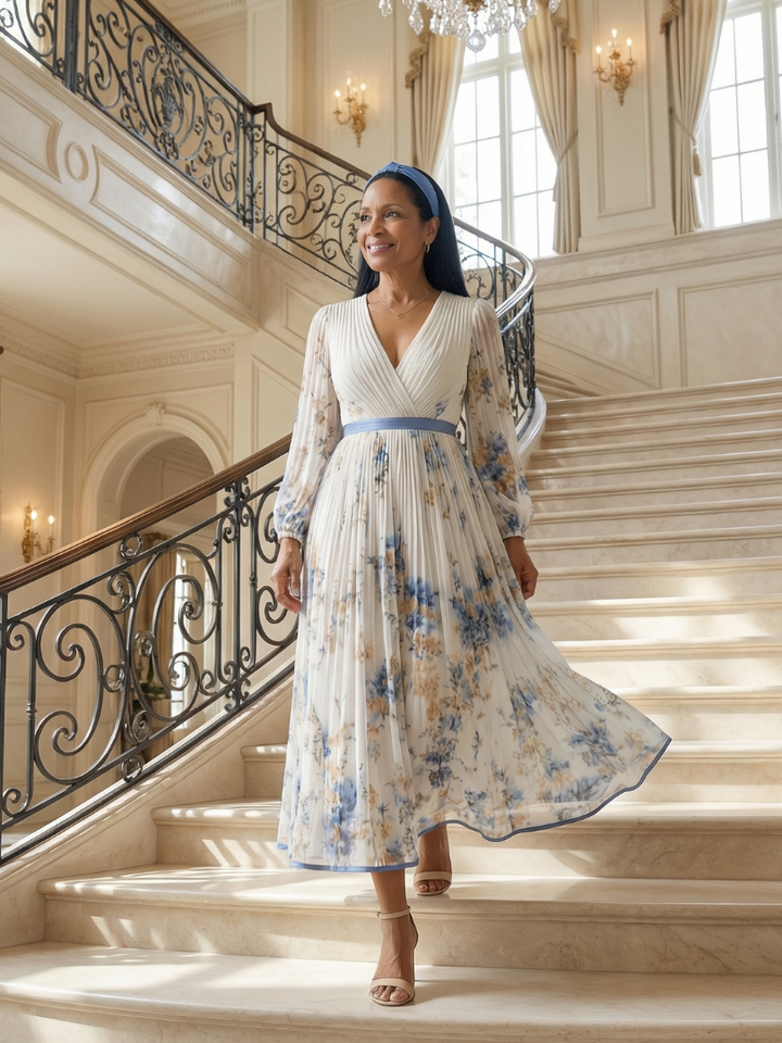 Maison Élise | Robe Midi Plissée à Enveloppe Rielle