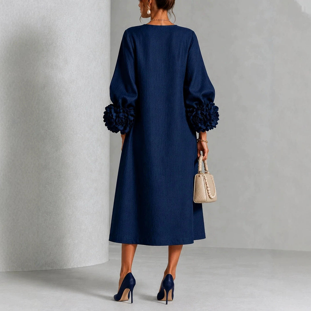 Ivy | Robe Midi Fleurie à Manchettes de Roses