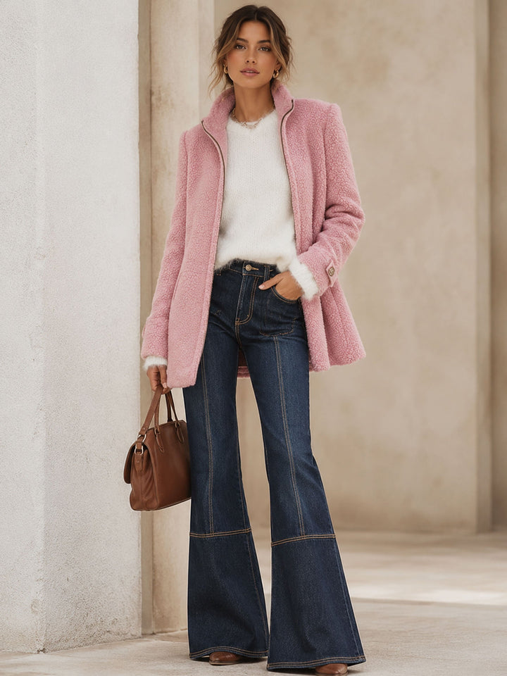 Rosalie | Veste polaire rose vintage zippée