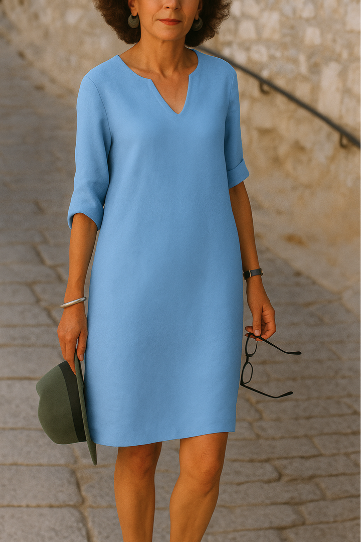 Adriana | Robe Fluide à Col en V, Élégante à Toute Heure