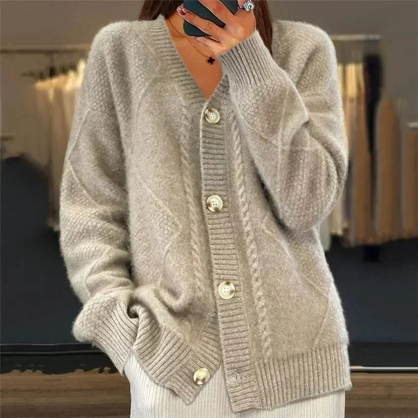 Aaliyah | Cardigan Boutonné Col V à Motif Losanges