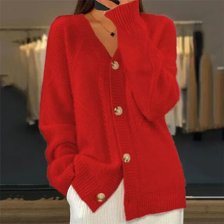 Aaliyah | Cardigan Boutonné Col V à Motif Losanges