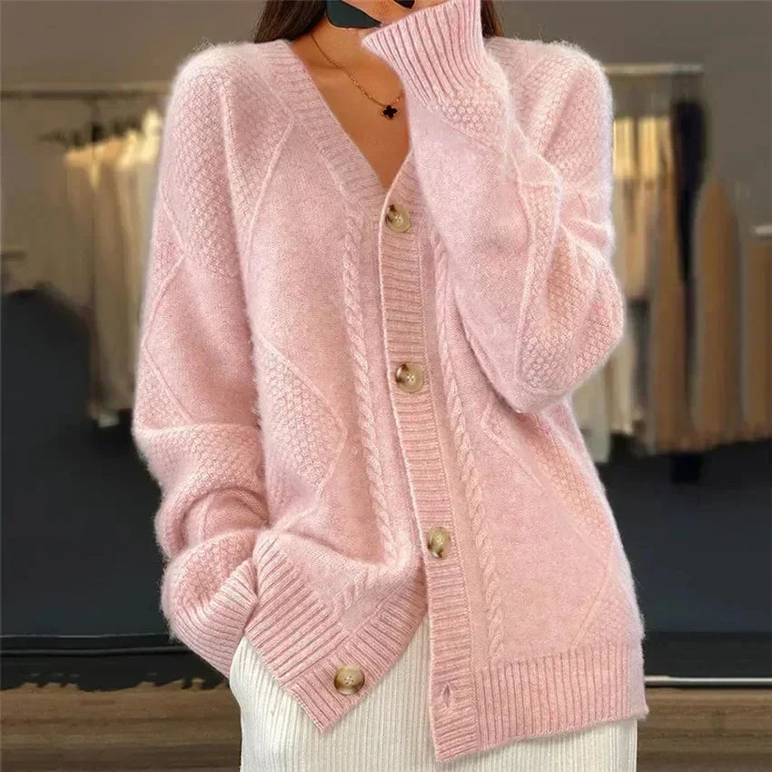 Aaliyah | Cardigan Boutonné Col V à Motif Losanges