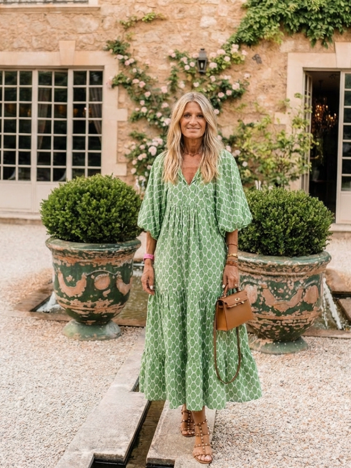 Apolline | Robe Midi Imprimée à Manches 3/4 et Col en V