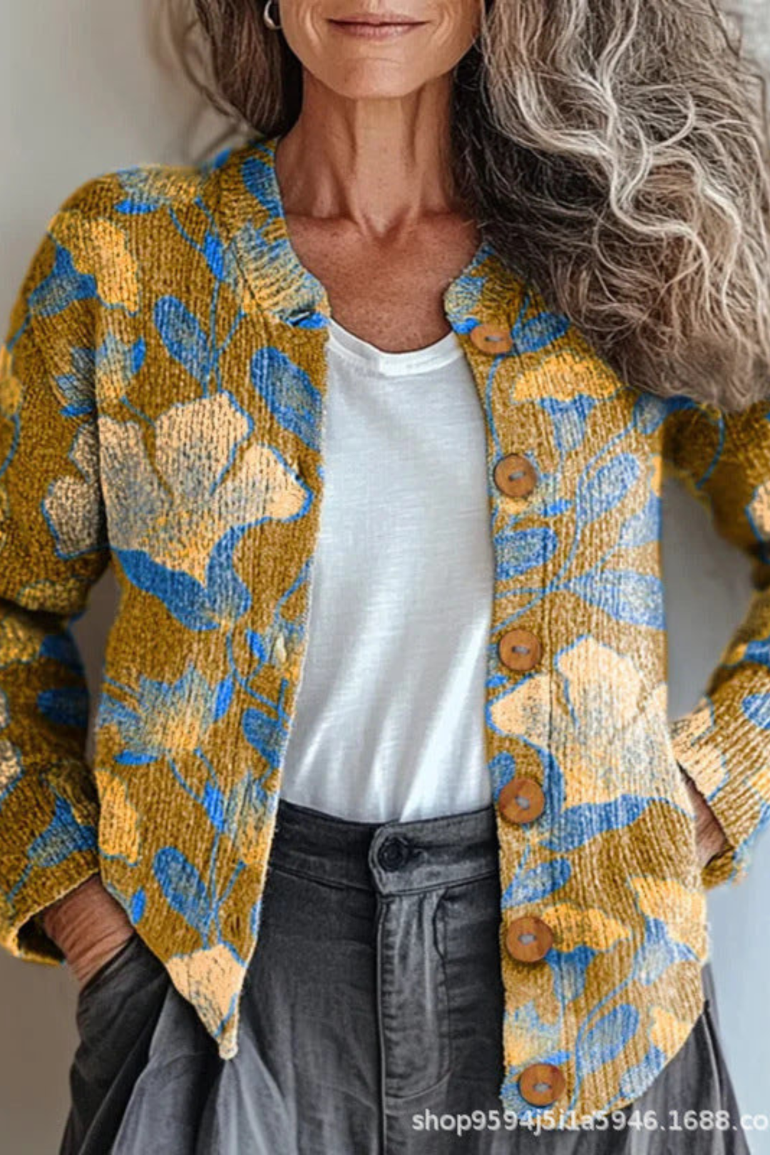 Petronella | Cardigan en Maille Patchwork Fleuri