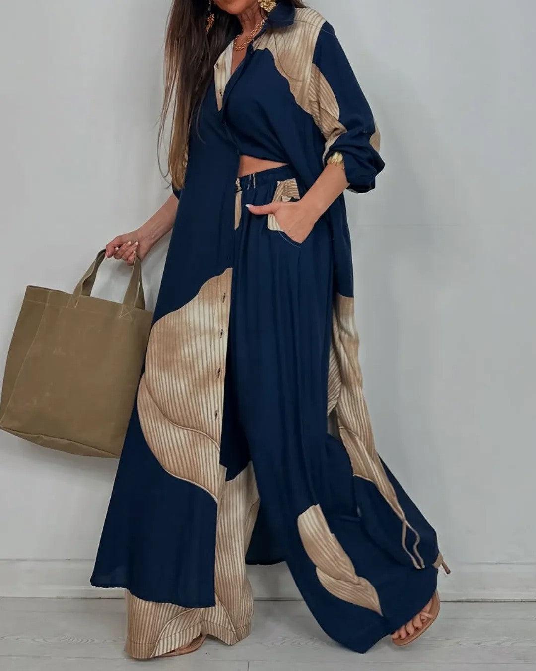 Ensemble Haut Patchwork Col en V et Pantalon