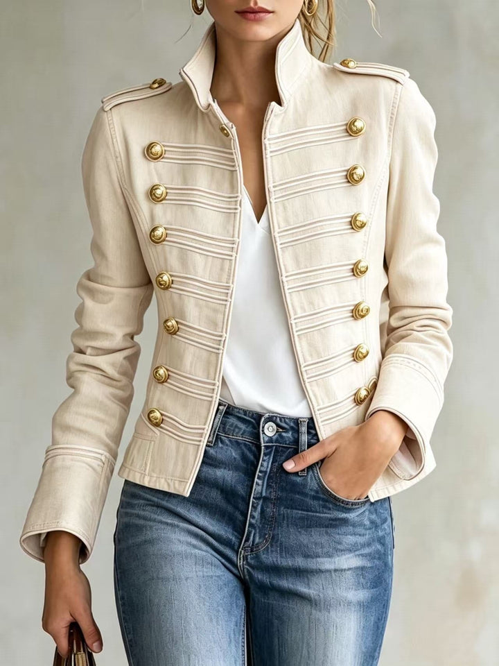 Marion | Veste en jean style militaire à boutons dorés