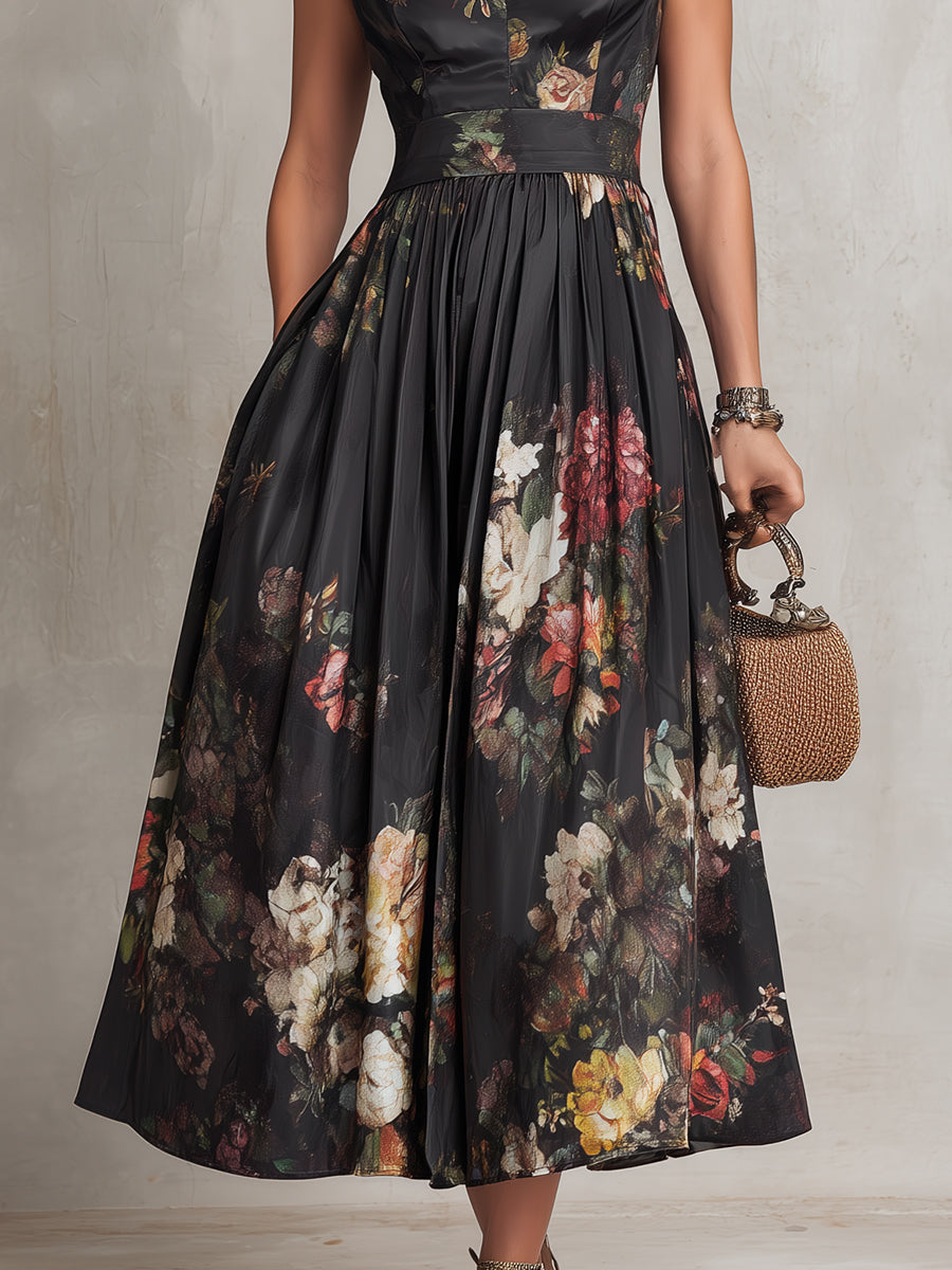 Mia | Robe Midi Satinée Plissée à Col Goutte