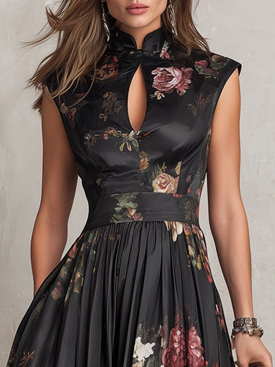 Adèle™ | Robe Midi en Satin Plissé, Col Cœur, Noire
