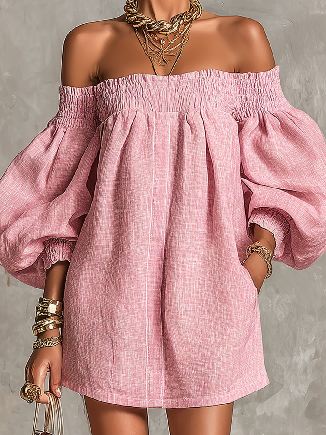 Rosaline | Mini Robe Épaules Dénudées à Manches Bouffantes