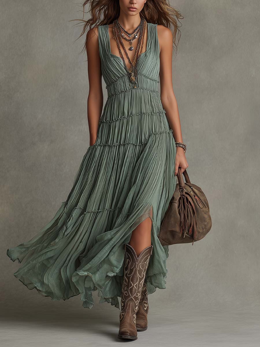 Ava | Robe Longue Froncée à Col en V