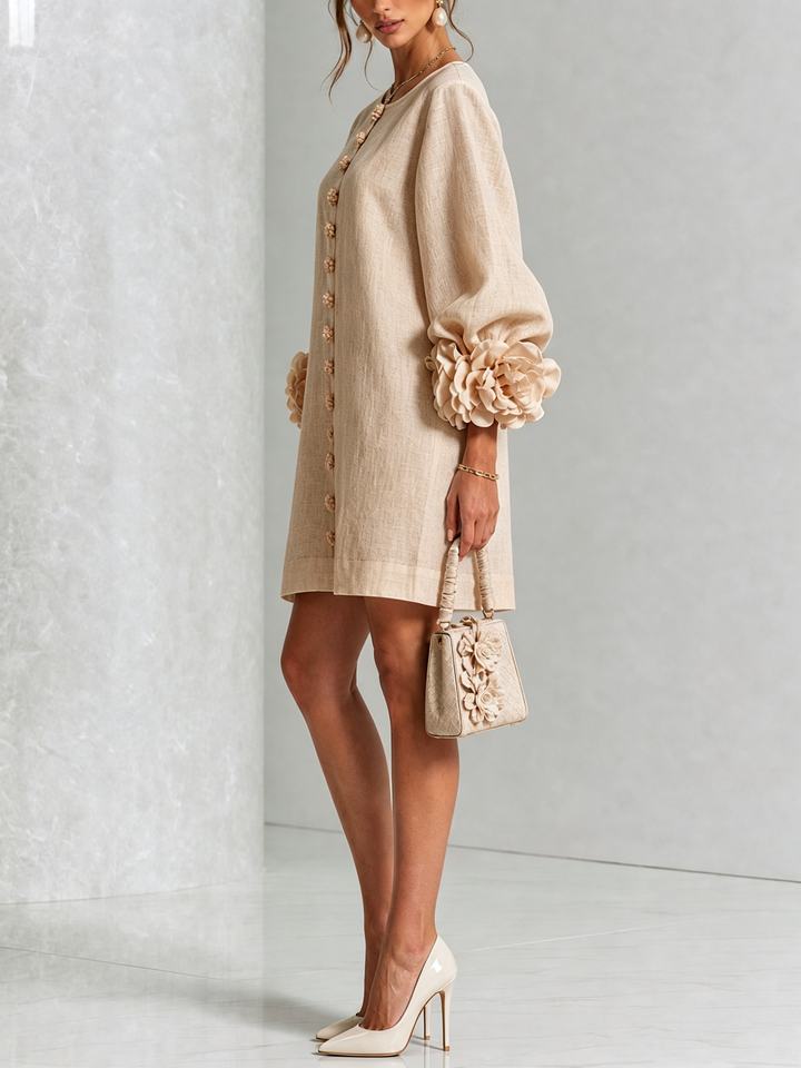 Rosina | Mini Robe Boutonnée à Poignets Fleuris