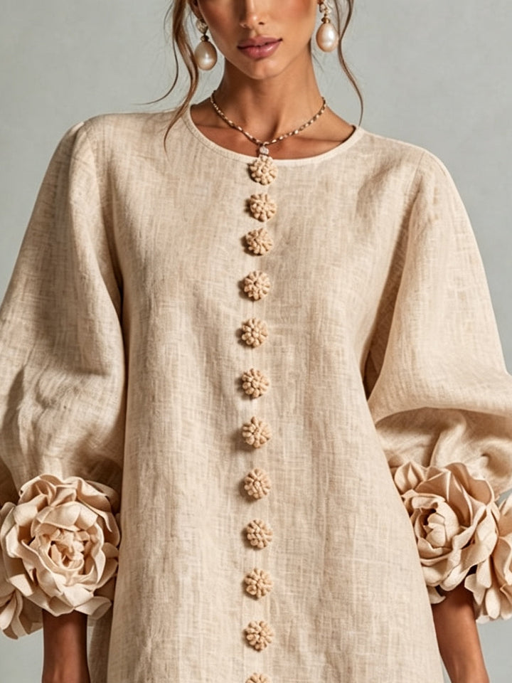 Rosina | Mini Robe Boutonnée à Poignets Fleuris