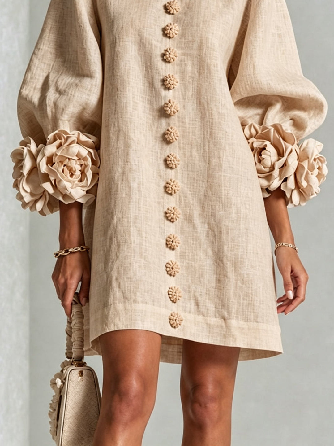 Rosina | Mini Robe Boutonnée à Poignets Fleuris