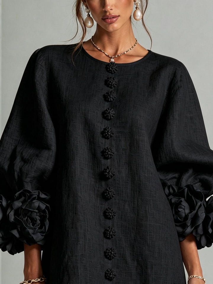 Rosamund | Mini Robe Boutonnée à Poignets Fleuris