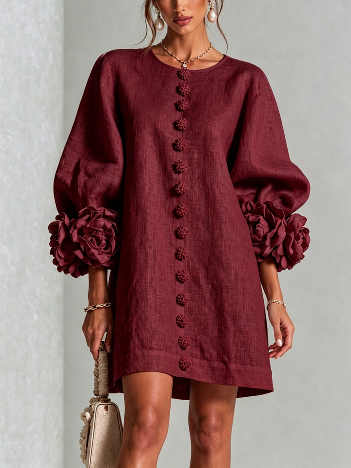 Aurora | Mini Robe Boutonnée à Poignets Fleuris