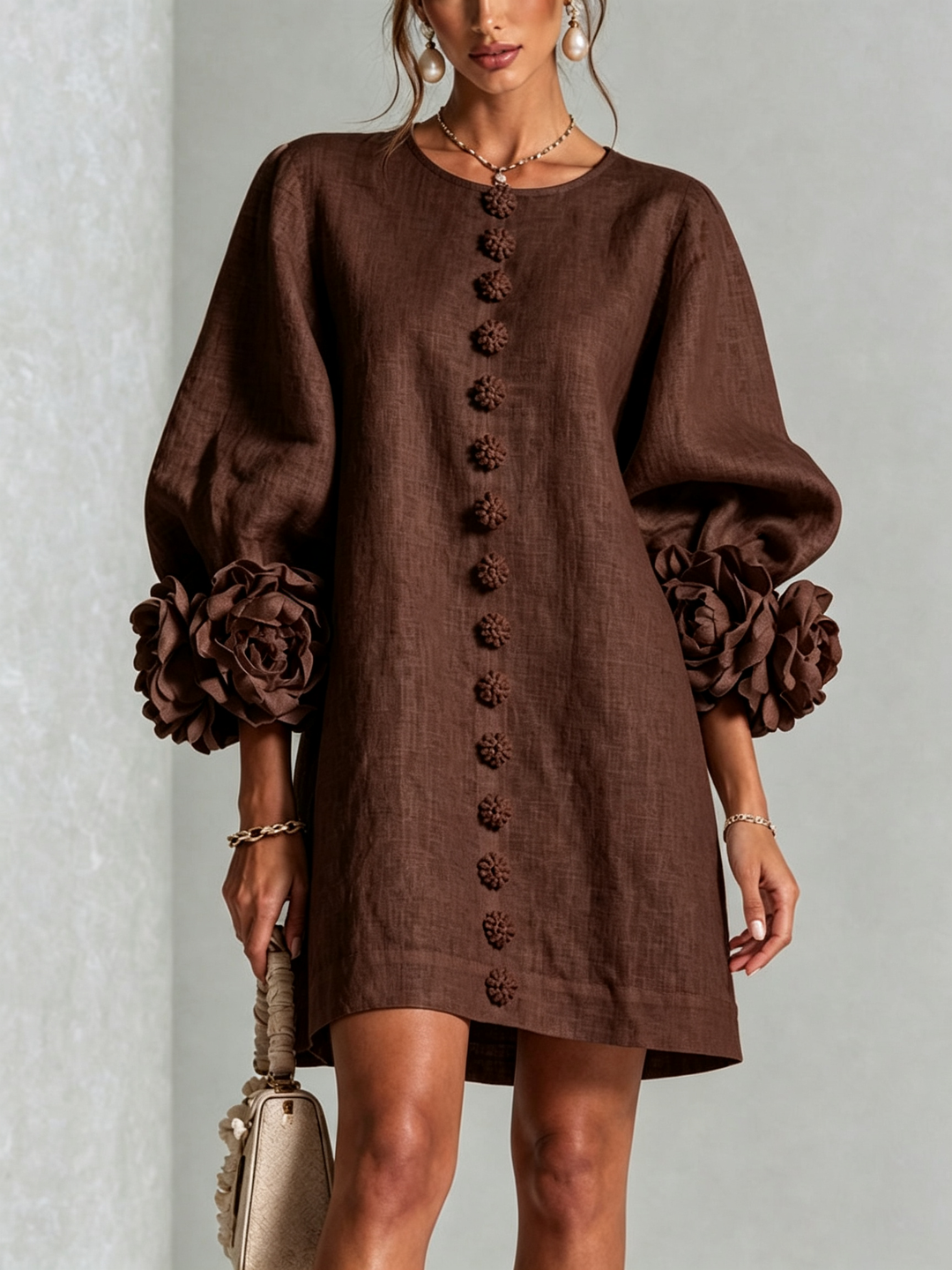 Aurora | Mini Robe Boutonnée à Poignets Fleuris
