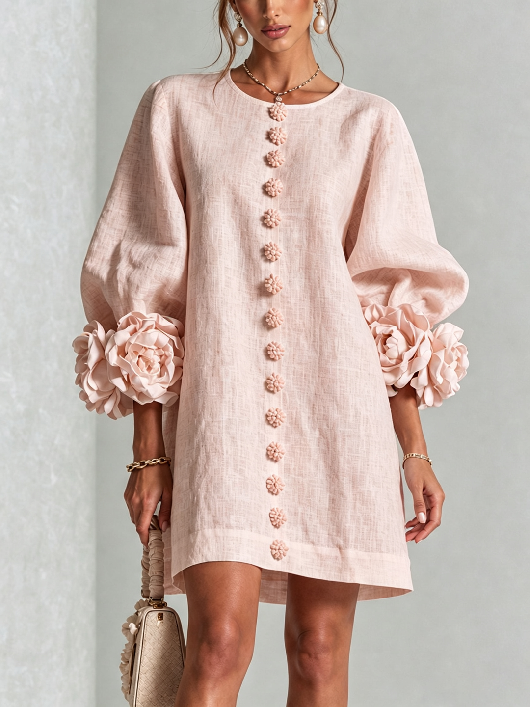 Aurora | Mini Robe Boutonnée à Poignets Fleuris