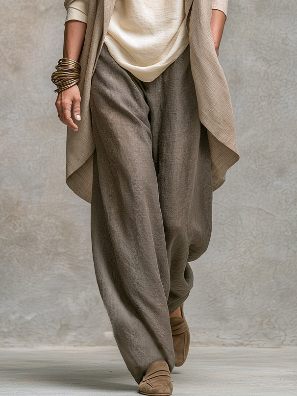 Constance | Ensemble Trois Pièces Beige et Gris, Casual à Superpositions, avec Pantalon Palazzo, Élégant