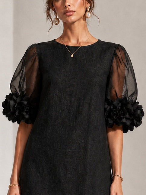 Persephone | Mini Robe à Manches Bouffantes et Poignets Fleuris