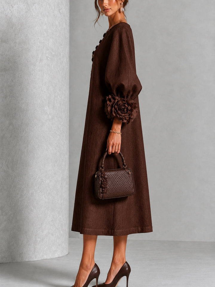 Beverly | Robe Midi à Poignets Ornés de Roses