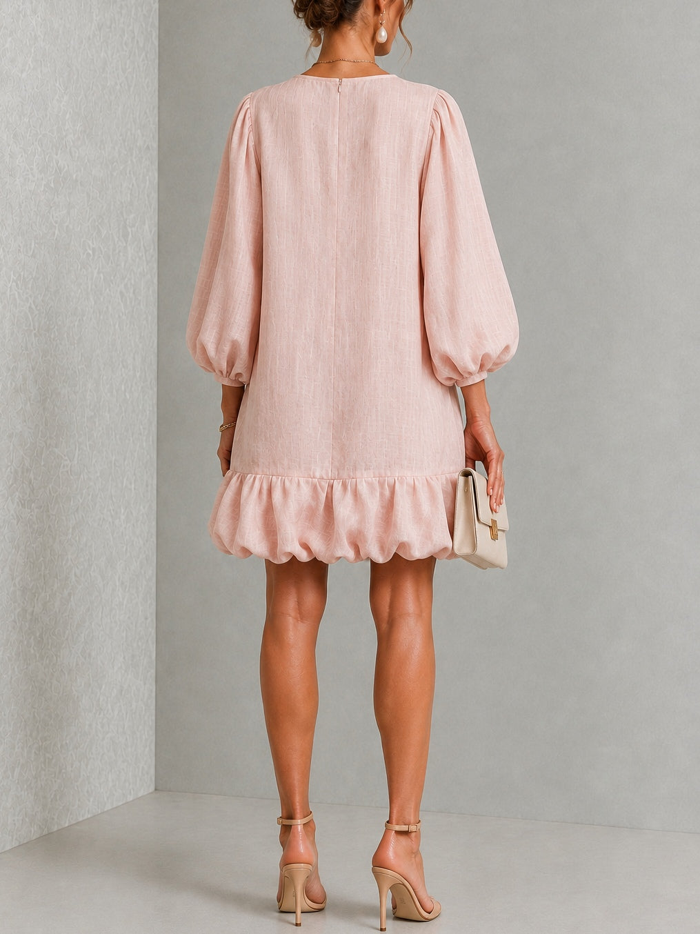 Rosalyn | Mini Robe à Manches Bouffantes et Boutons Fleuris