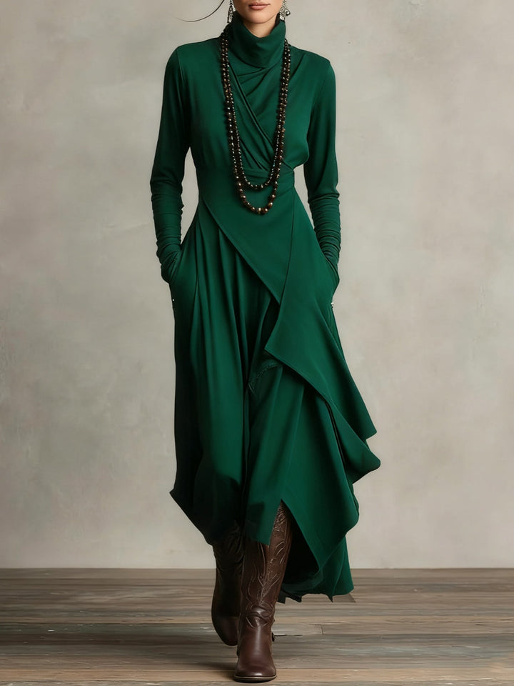 Lori | Robe Vintage Asymétrique à Col Roulé