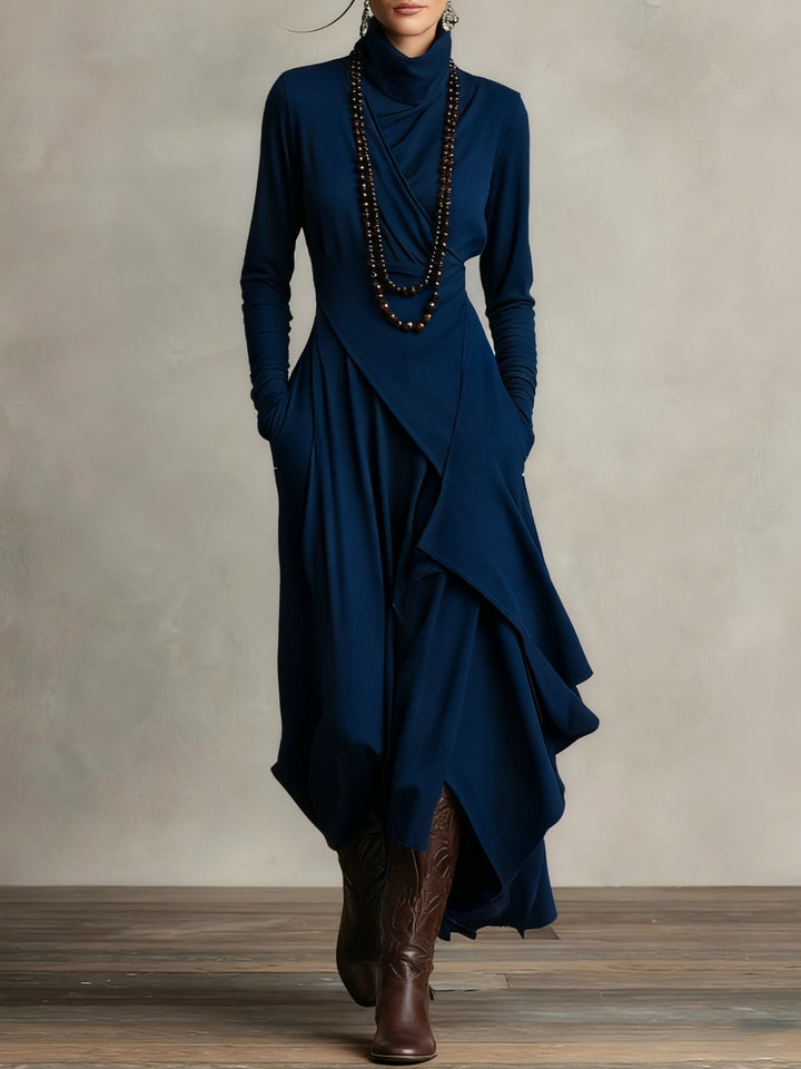 Lori | Robe Vintage Asymétrique à Col Roulé