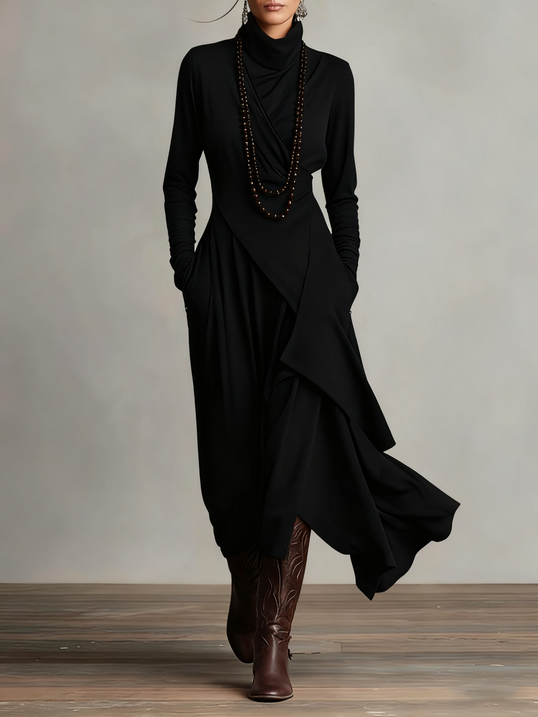 Lori | Robe Vintage Asymétrique à Col Roulé